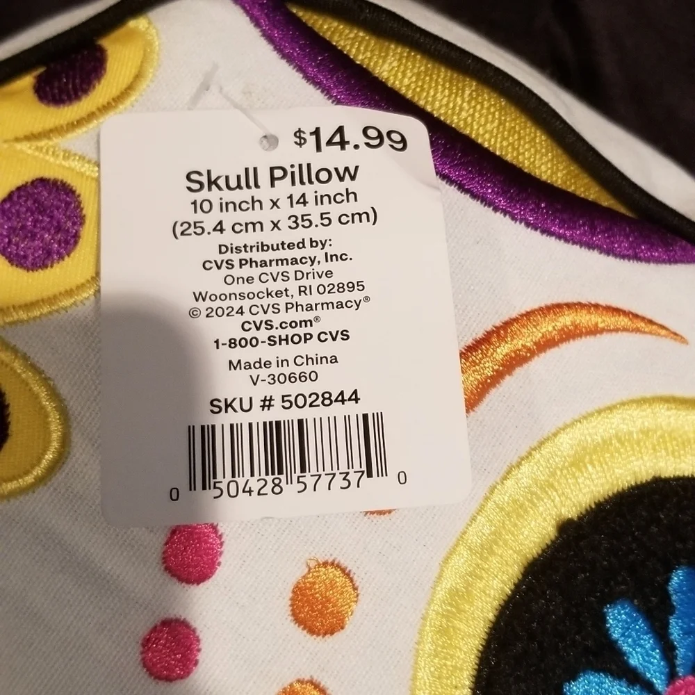 Spooky Village. Day of the Dead Candy Skull Pillow. 10